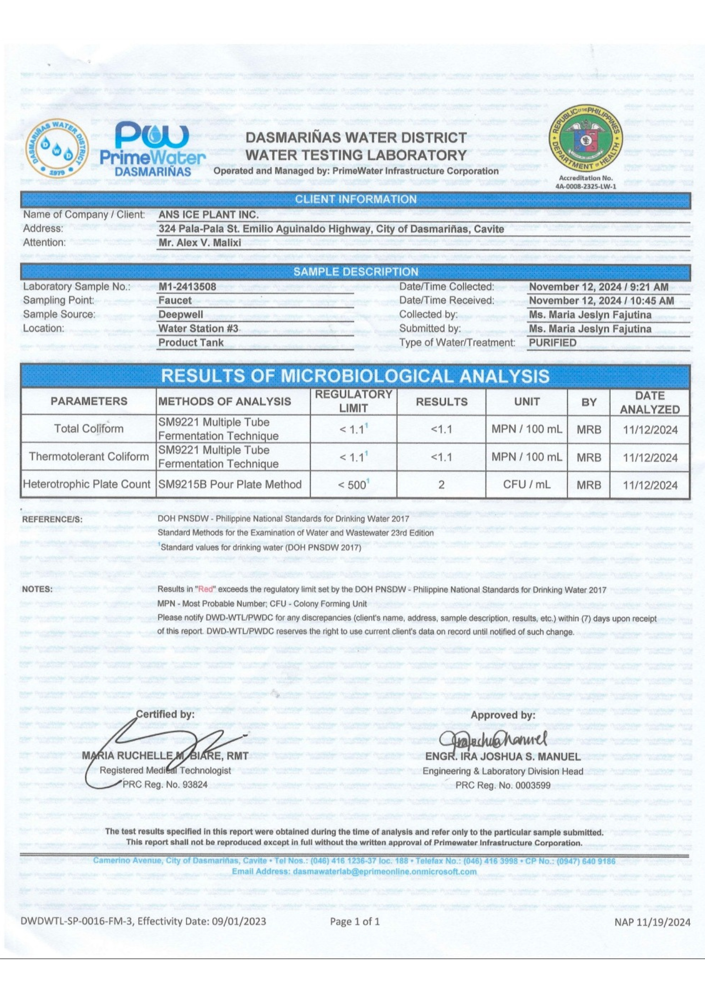 Micro Analysis - PURIFIED WATER