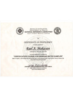 Certification for Drinking Water Sampler